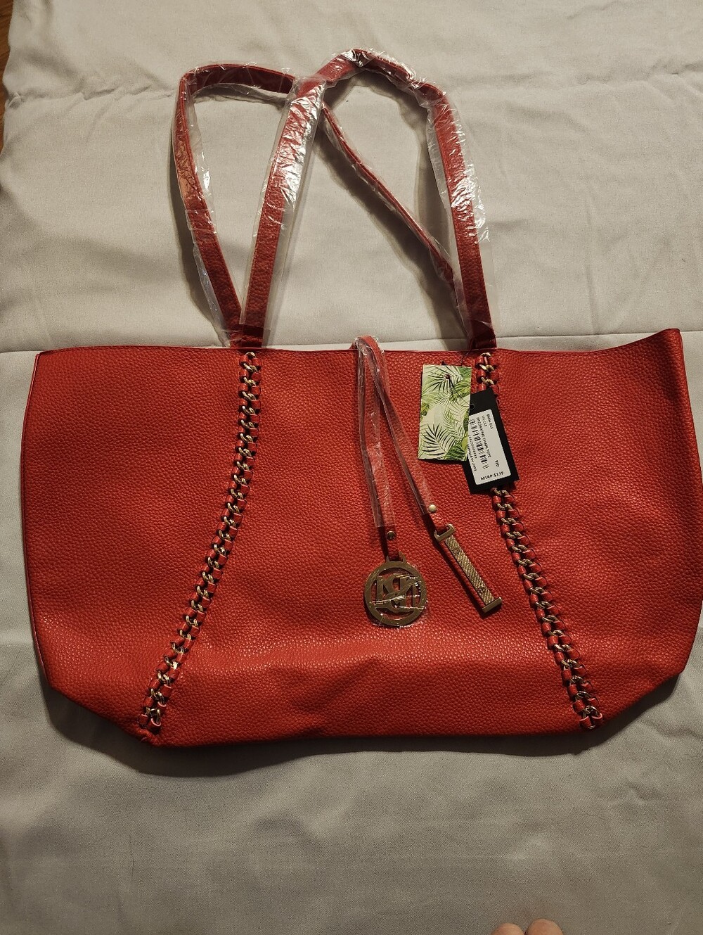 Nwt Badgley Mischka Decorative Chain Tote Bag In Red